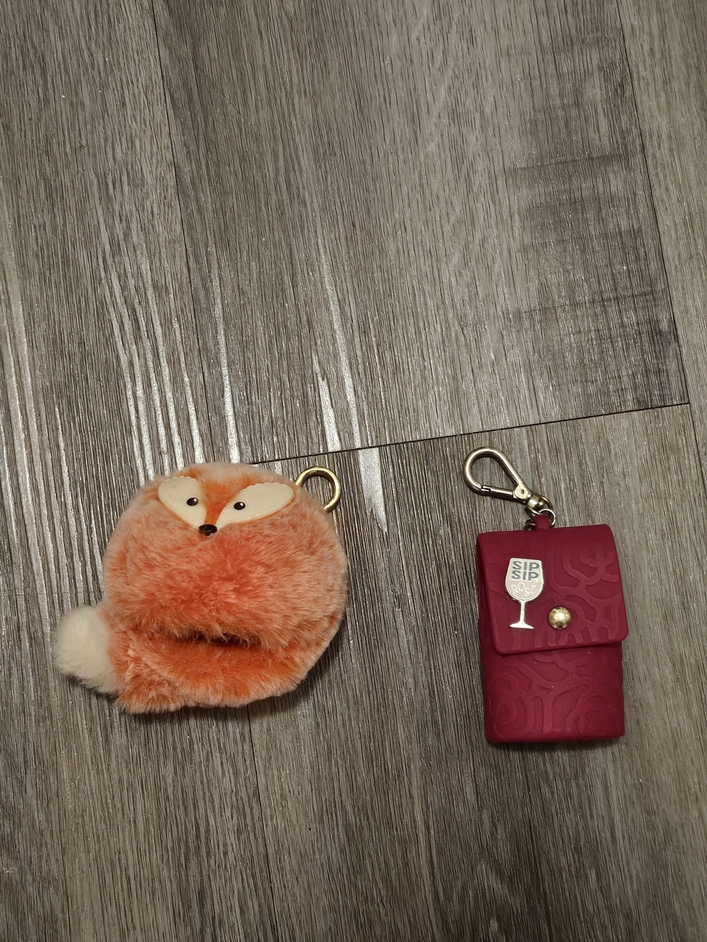 Bath and Bodyworks - Plush Orange Fox Pom Keychain & Wine Bag Charm - Set